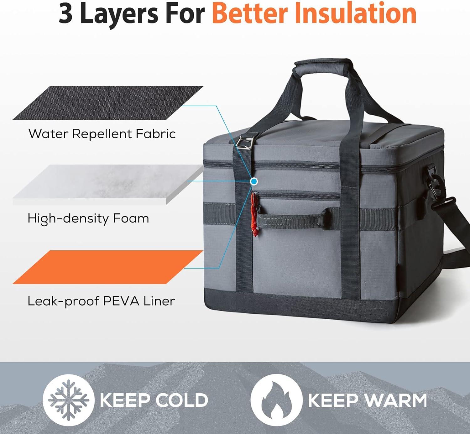 imageTOURIT Cooler Bag 4860 Cans Insulated Soft Cooler Large Collapsible Cooler Bag 3240L Lunch Coolers for Picnic Beach Work TripGrey