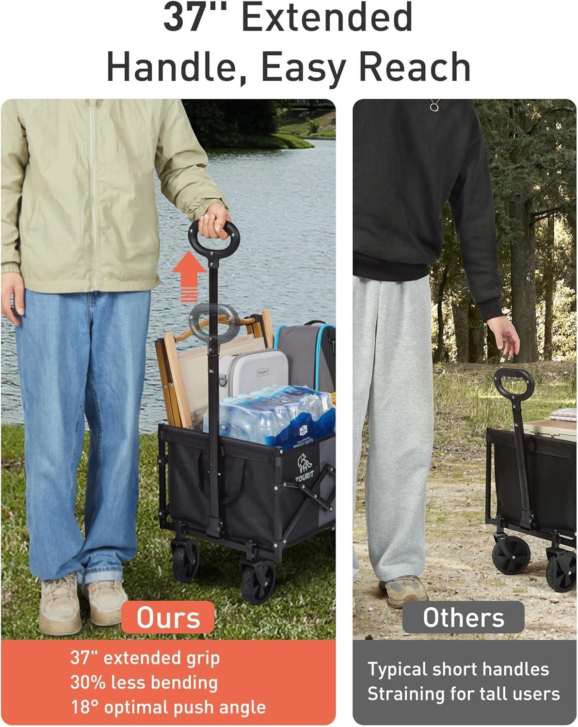 imageTOURIT Foldable Collapsible Wagon with All Terrain Wheels Heavy Duty Portable Cart for Camping Beach Shopping 330 lbs Capacity Utility Cart BlackBlack