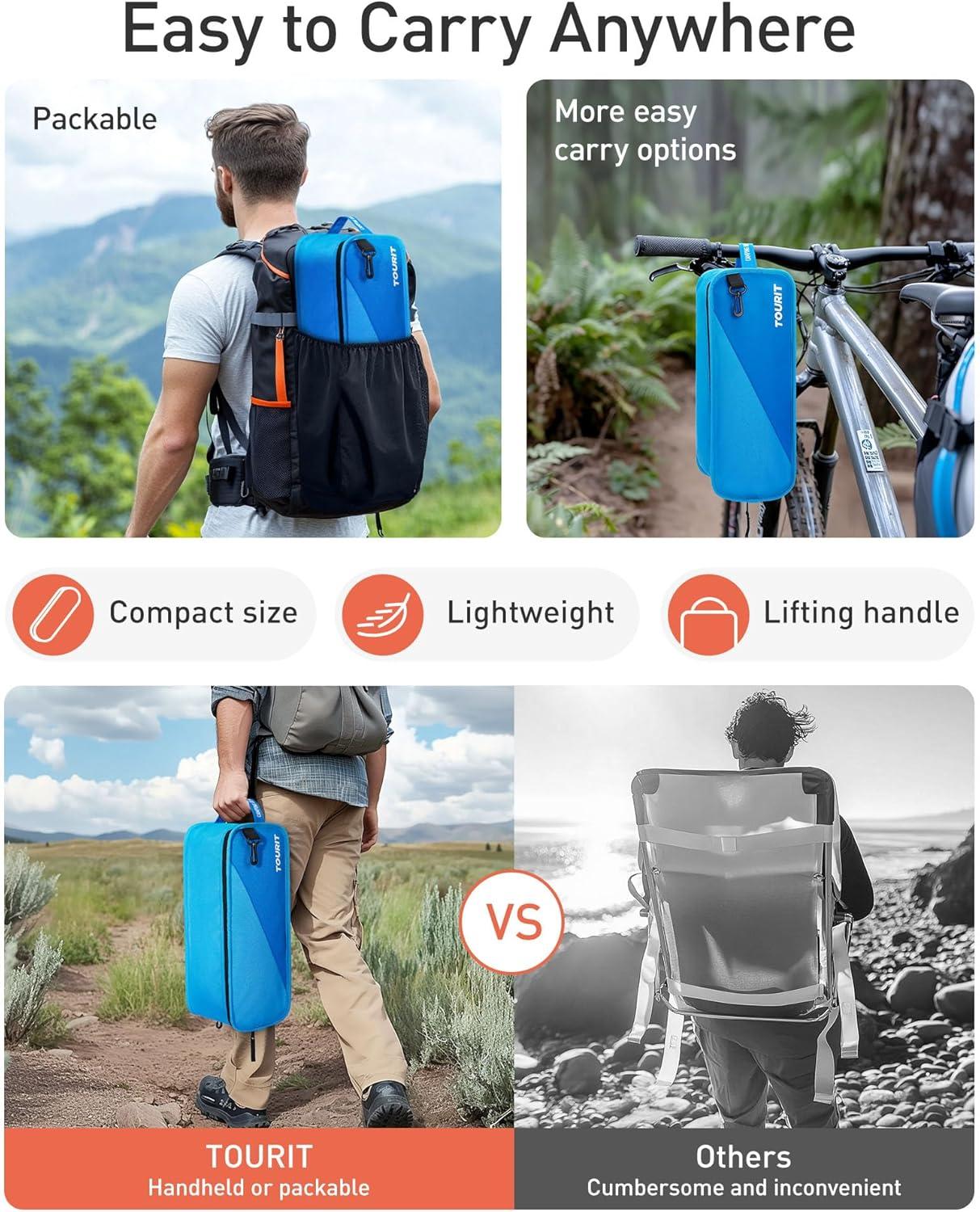 imageTOURIT Folding Beach Chair with Sunshade Portable Camping Backpack Chair with Head Support Low Profile Lightweight High Back Design for Adults UPF 50 Sun Protection Supports 380 lbs BlackGblack2 Pack