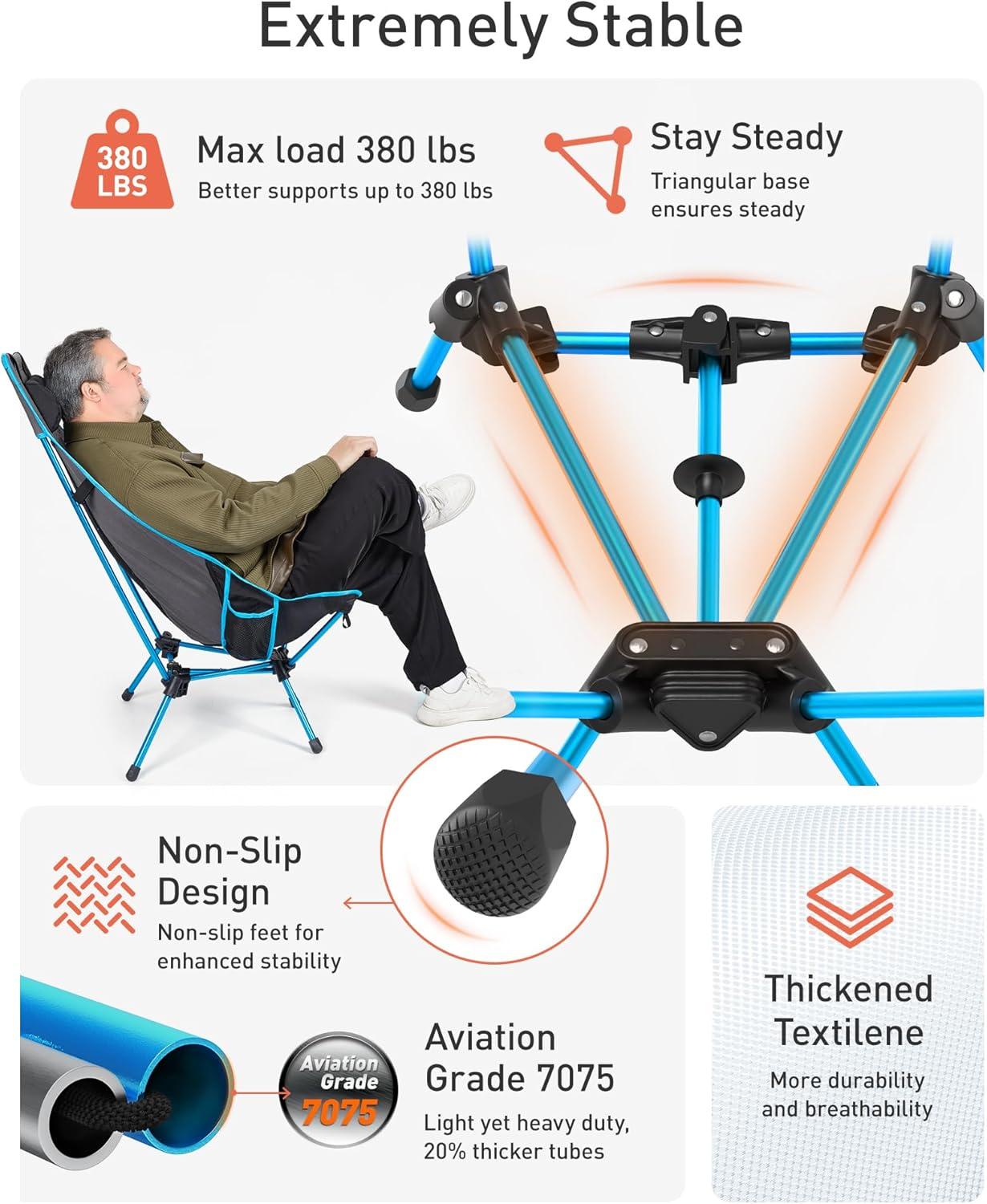 imageTOURIT Folding Beach Chair with Sunshade Portable Camping Backpack Chair with Head Support Low Profile Lightweight High Back Design for Adults UPF 50 Sun Protection Supports 380 lbs BlackEblackshade Canopy