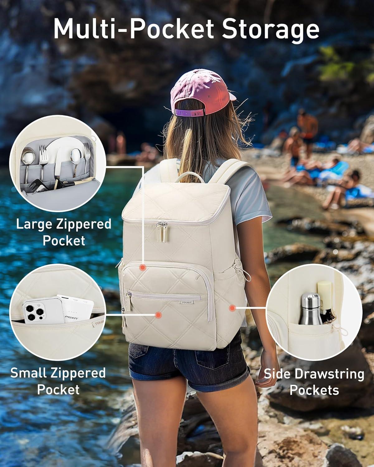 imageTOURIT Insulated Backpack Cooler 30 Cans Waterproof Leakproof Soft Cooler Bag Beach Travel Picnic CampingBrown