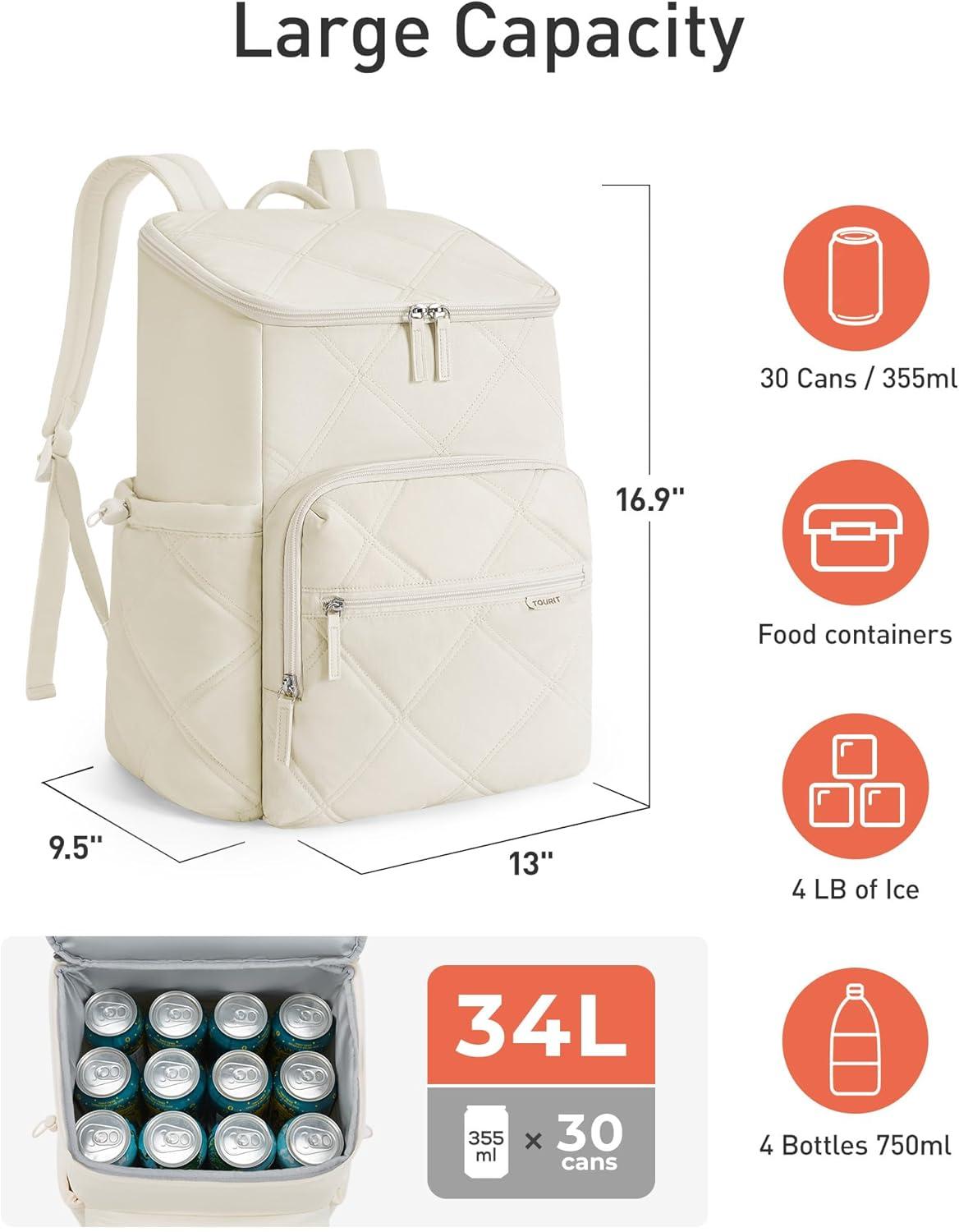 imageTOURIT Insulated Backpack Cooler 30 Cans Waterproof Leakproof Soft Cooler Bag Beach Travel Picnic CampingPink