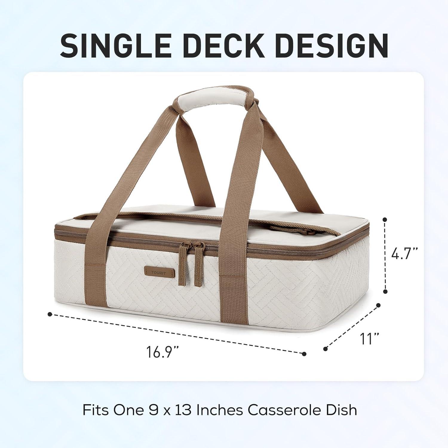 imageTOURIT Insulated Casserole Carrier for Hot or Cold Food Thermal Food Carrier for Picnic Cookouts Potluck Parties Fits 9quot x 13quot Baking Dish