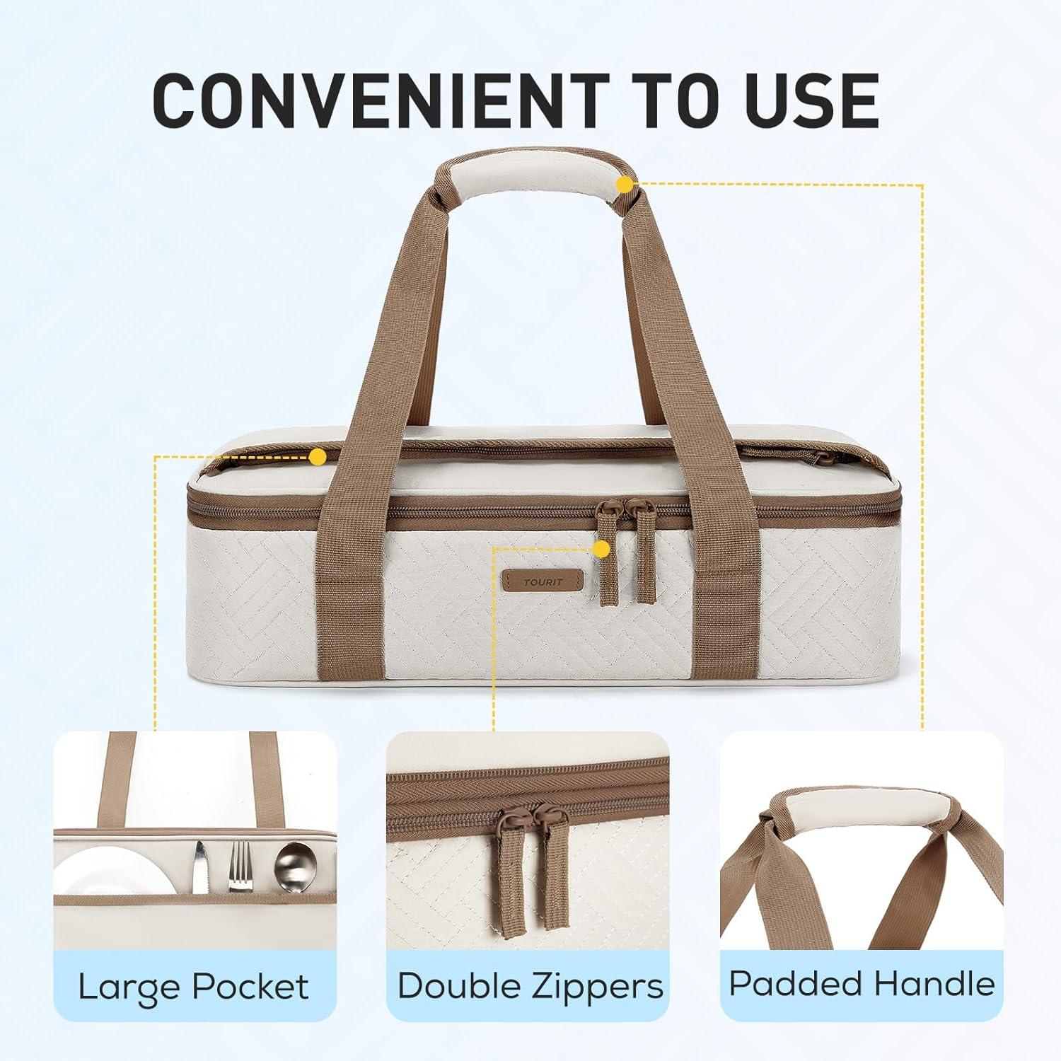 imageTOURIT Insulated Casserole Carrier for Hot or Cold Food Thermal Food Carrier for Picnic Cookouts Potluck Parties Fits 9quot x 13quot Baking Dish