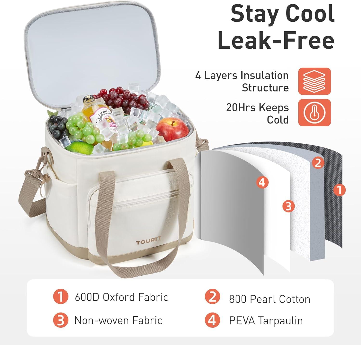 imageTOURIT Insulated Cooler Bag 20 Cans Soft Portable Leakproof Lunch Cooler Beach Travel Picnic CampingBlack