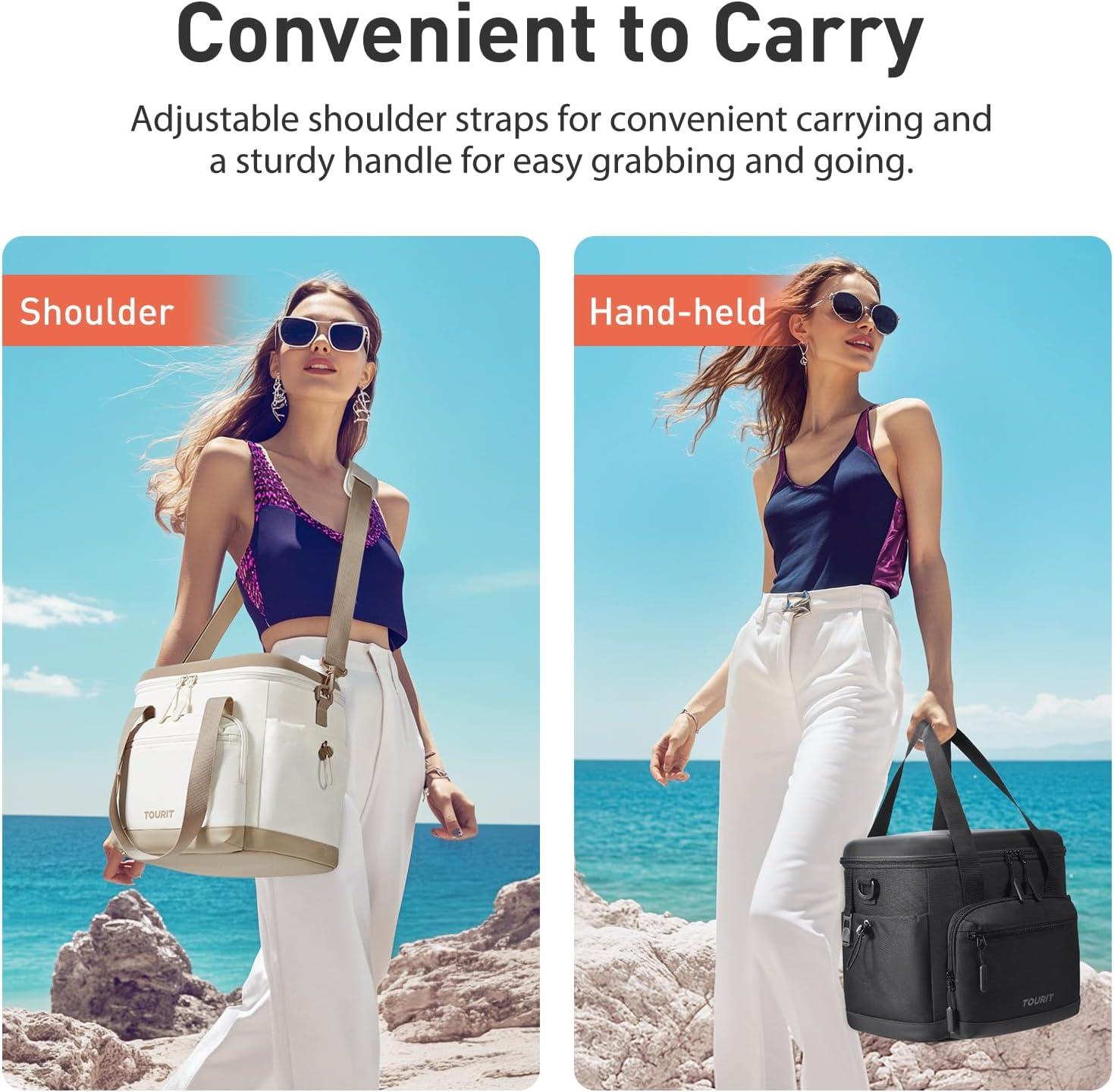 imageTOURIT Insulated Cooler Bag 20 Cans Soft Portable Leakproof Lunch Cooler Beach Travel Picnic CampingBlack