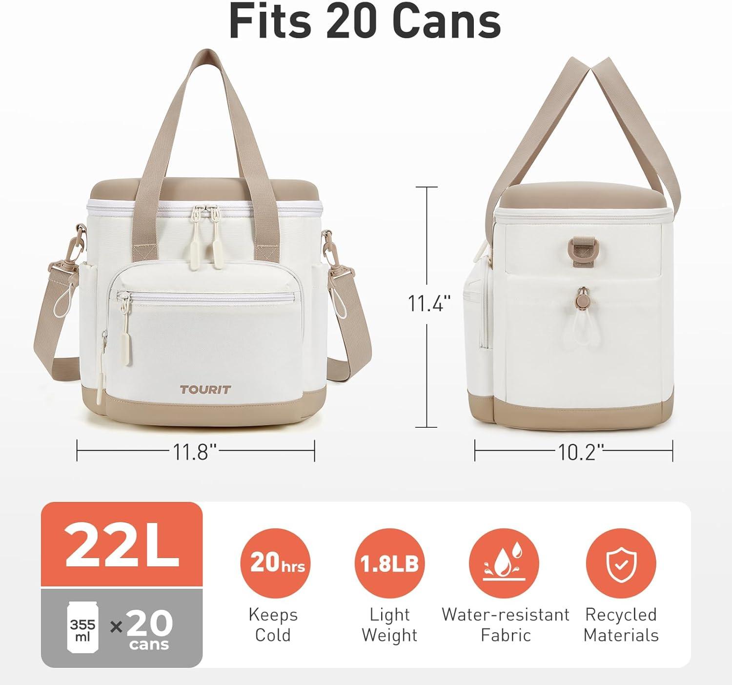 imageTOURIT Insulated Cooler Bag 20 Cans Soft Portable Leakproof Lunch Cooler Beach Travel Picnic CampingBlack