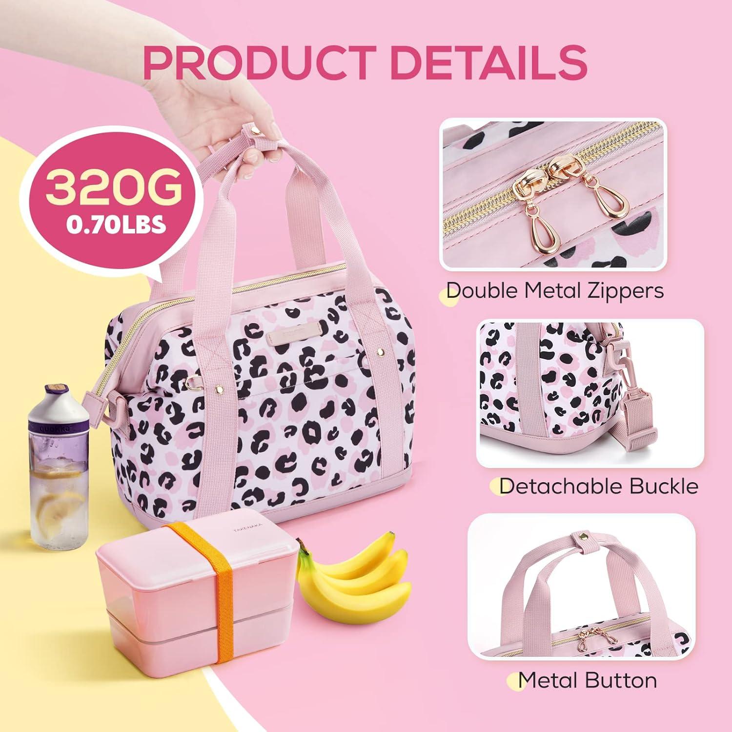 imageTOURIT Insulated Lunch Bag for Women Adults Reusable Leakproof Tote with Handle for Office Work Picnic Pink LeopardPink Leopard