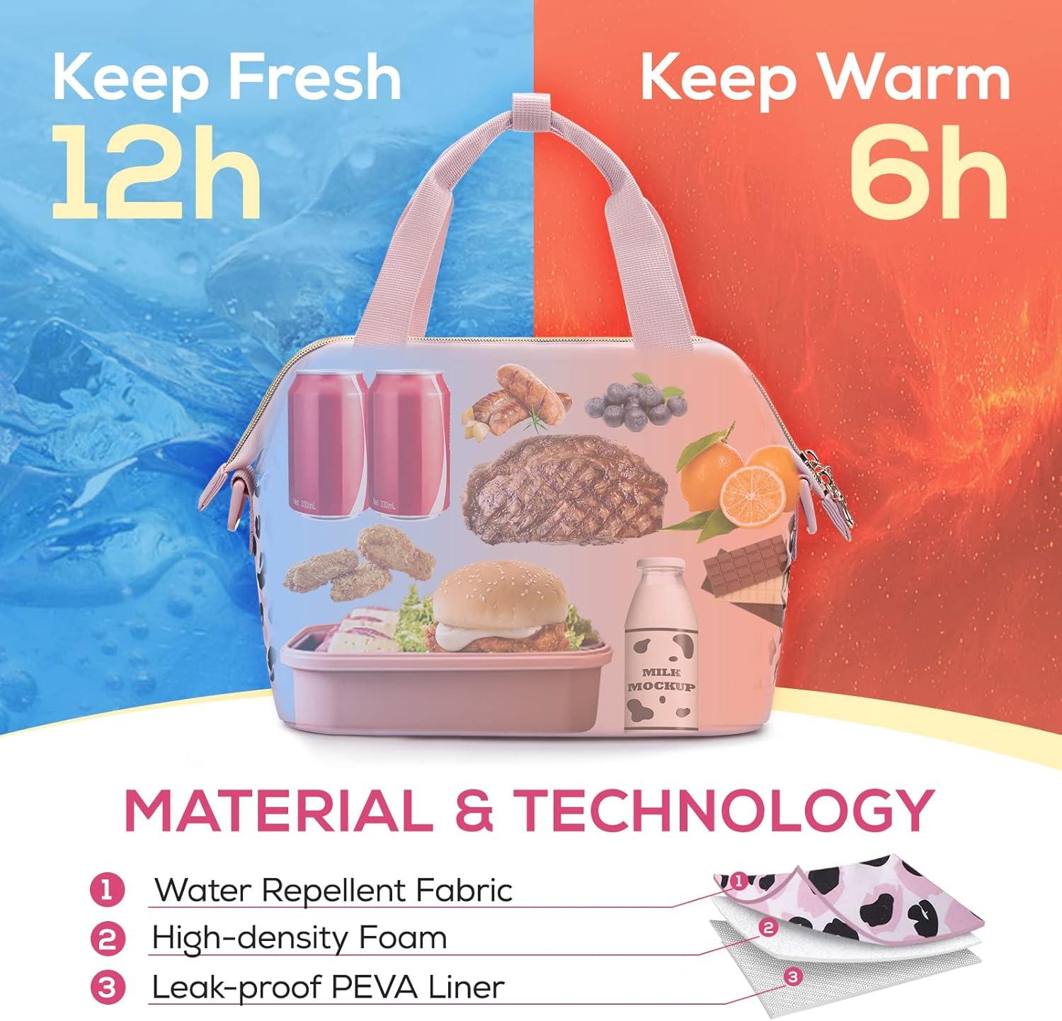 imageTOURIT Insulated Lunch Bag for Women Adults Reusable Leakproof Tote with Handle for Office Work Picnic Pink LeopardPink Leopard