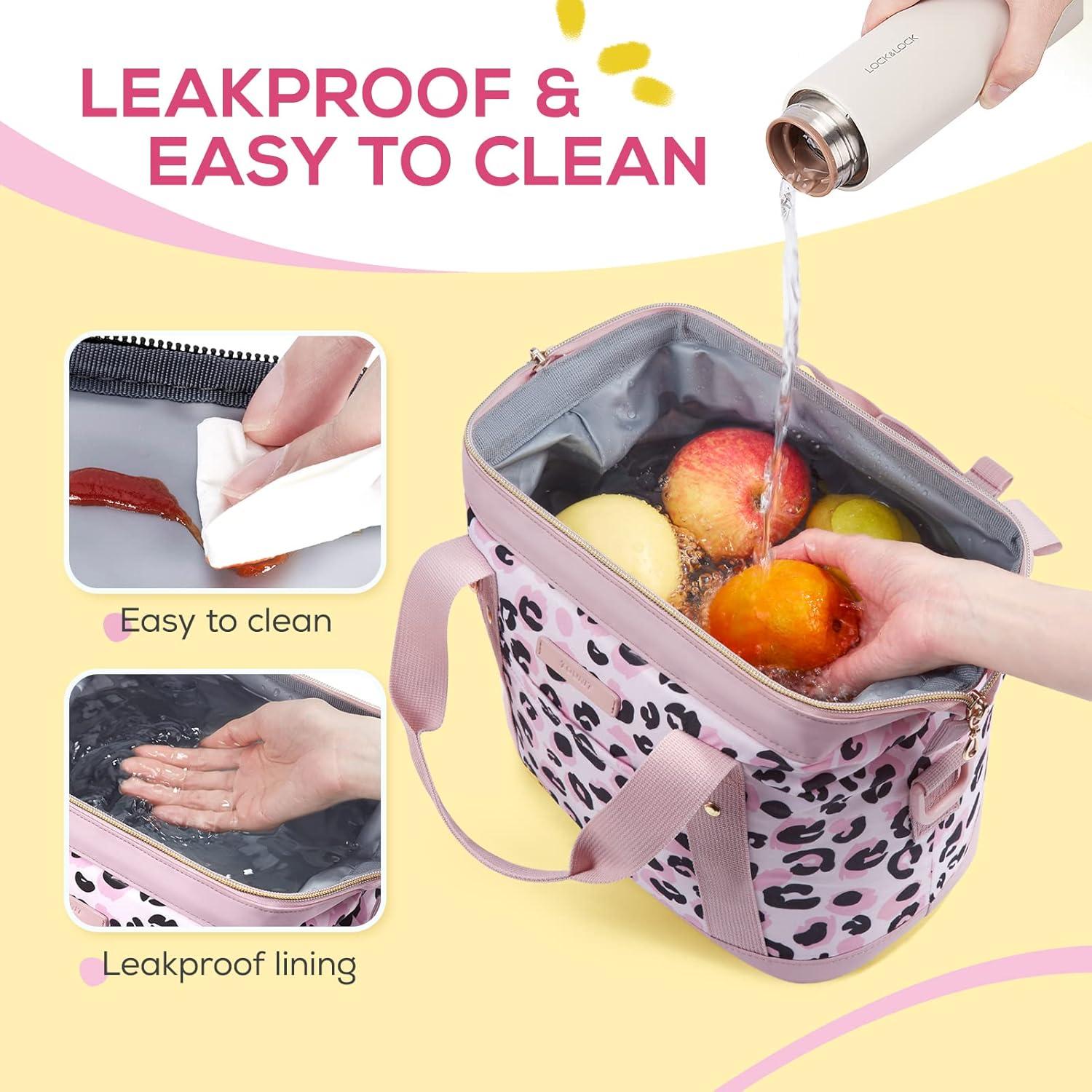 imageTOURIT Insulated Lunch Bag for Women Adults Reusable Leakproof Tote with Handle for Office Work Picnic Pink LeopardPink Leopard