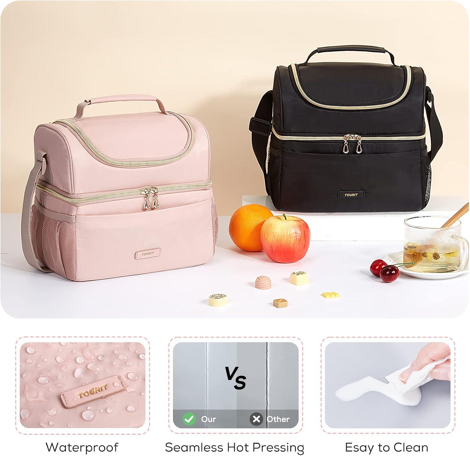 imageTOURIT Insulated Lunch Box Bag Double Deck Leakproof Cooler Tote for Work Office Picnic Expandable Lunch Container Pink02Pink