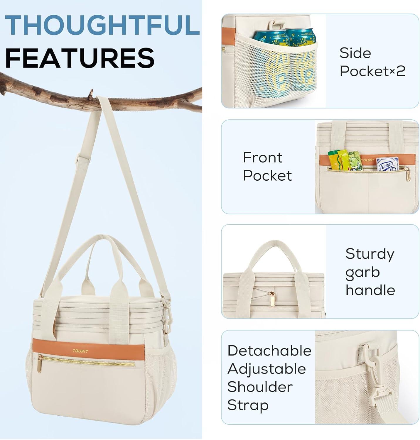 imageTOURIT Insulated Lunch Box Bag Double Deck Leakproof Cooler Tote for Work Office Picnic Expandable Lunch Container PinkBeige