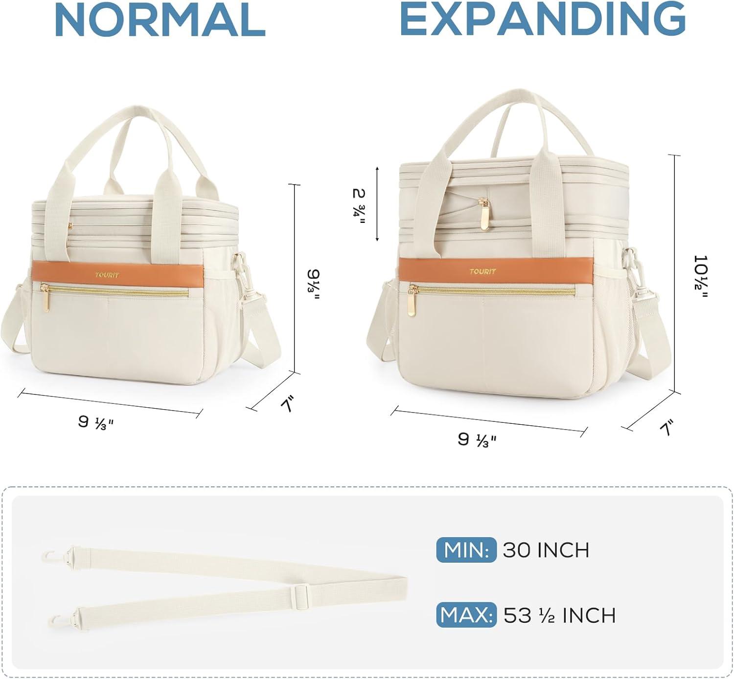 imageTOURIT Insulated Lunch Box Bag Double Deck Leakproof Cooler Tote for Work Office Picnic Expandable Lunch Container PinkBeige