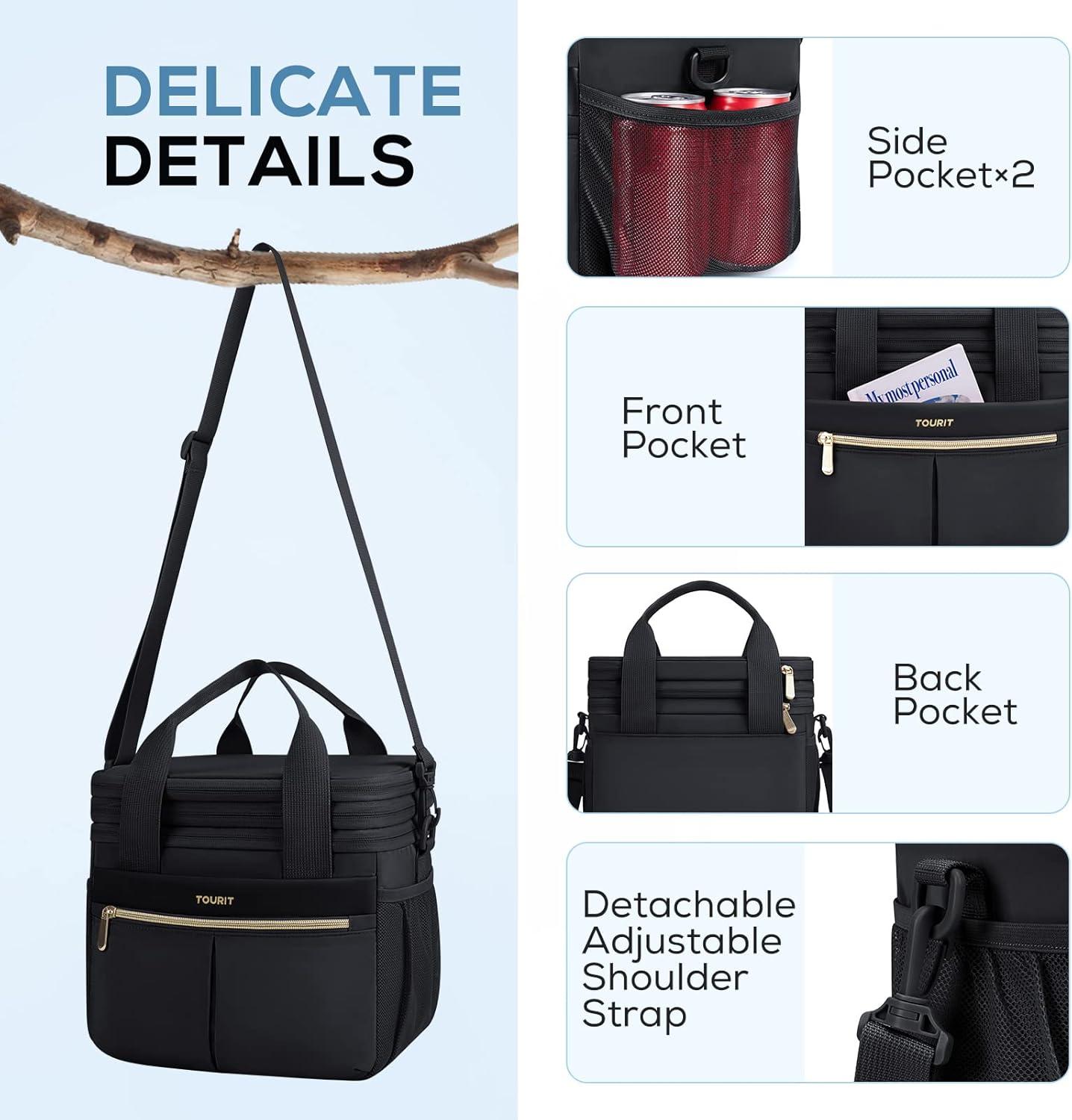 imageTOURIT Insulated Lunch Box Bag Double Deck Leakproof Cooler Tote for Work Office Picnic Expandable Lunch Container PinkBlack