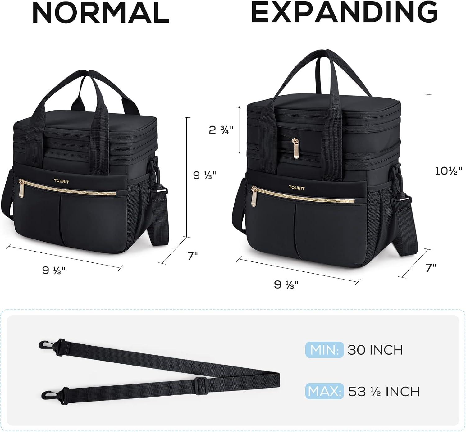 imageTOURIT Insulated Lunch Box Bag Double Deck Leakproof Cooler Tote for Work Office Picnic Expandable Lunch Container PinkBlack