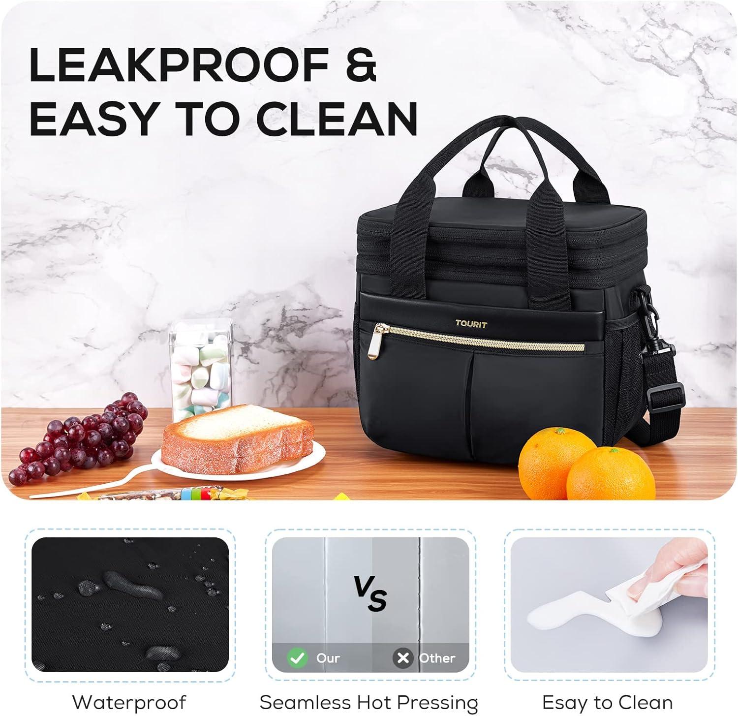 imageTOURIT Insulated Lunch Box Bag Double Deck Leakproof Cooler Tote for Work Office Picnic Expandable Lunch Container PinkBlack