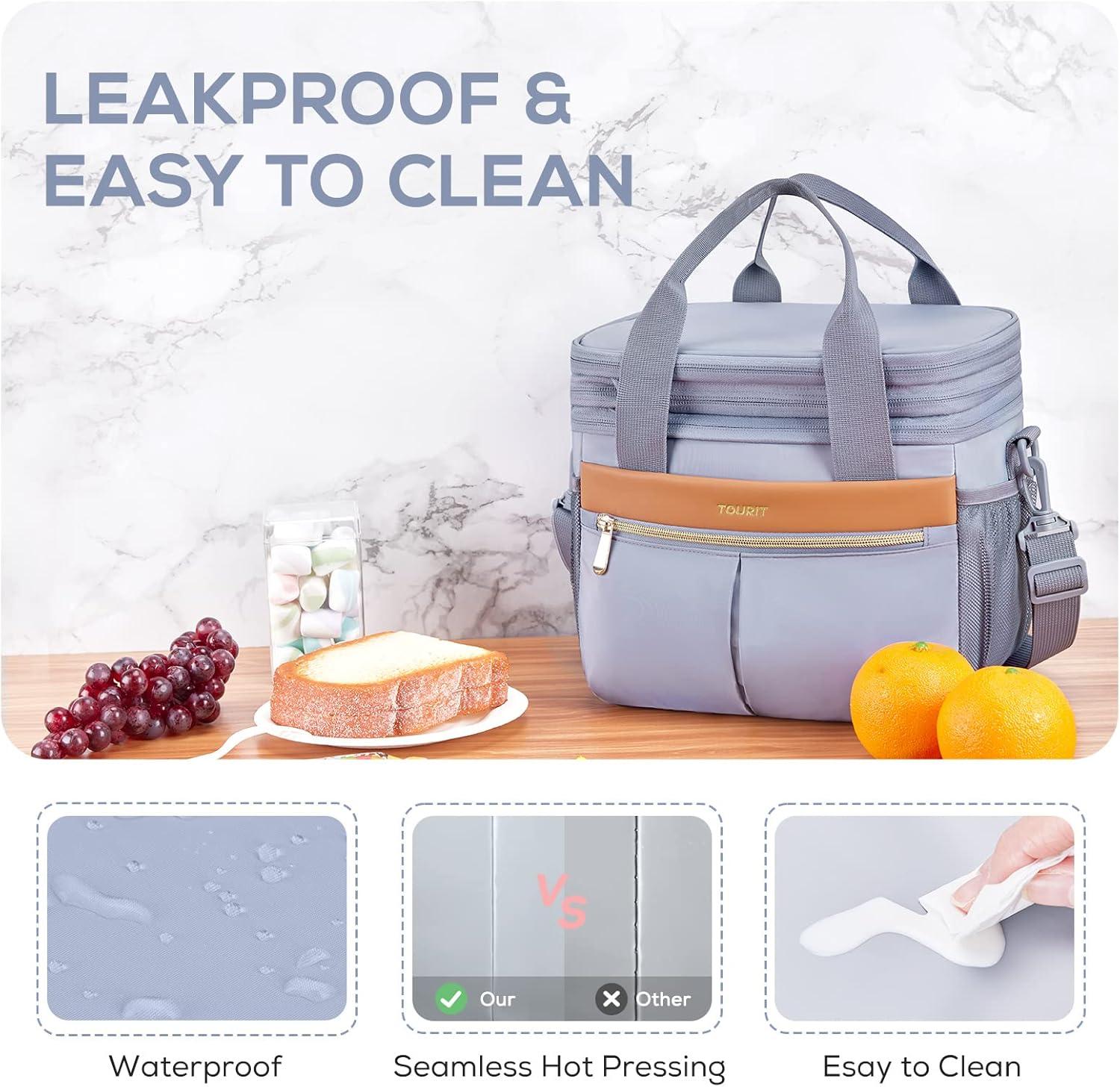 imageTOURIT Insulated Lunch Box Bag Double Deck Leakproof Cooler Tote for Work Office Picnic Expandable Lunch Container PinkGray