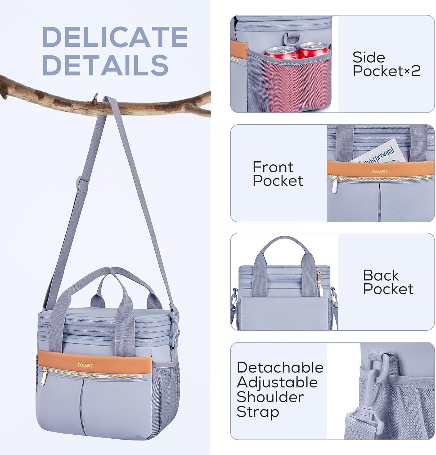 imageTOURIT Insulated Lunch Box Bag Double Deck Leakproof Cooler Tote for Work Office Picnic Expandable Lunch Container PinkGray