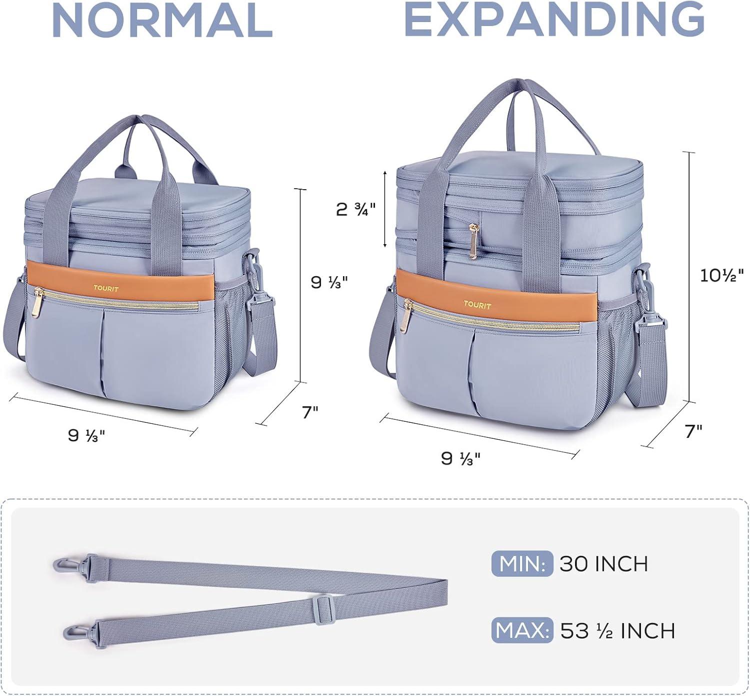 imageTOURIT Insulated Lunch Box Bag Double Deck Leakproof Cooler Tote for Work Office Picnic Expandable Lunch Container PinkGray