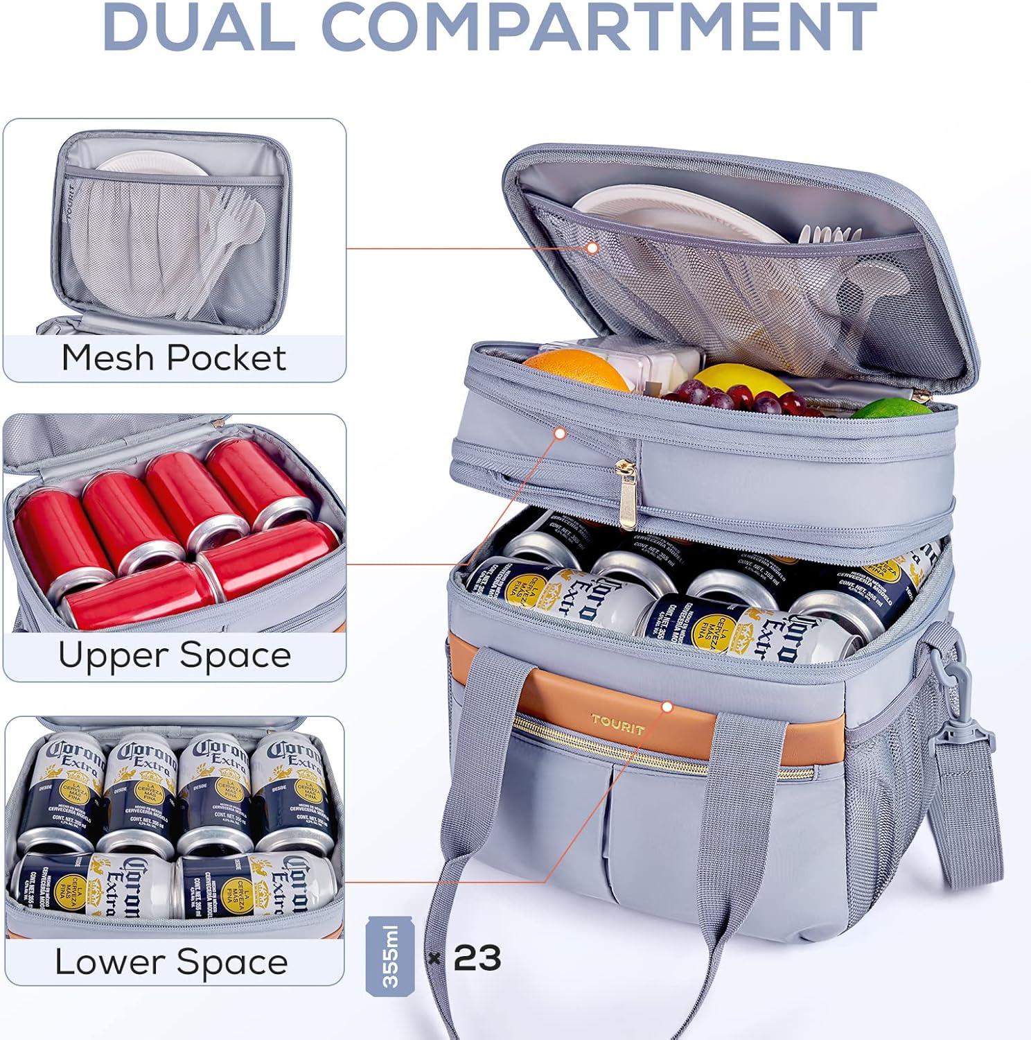 imageTOURIT Insulated Lunch Box Bag Double Deck Leakproof Cooler Tote for Work Office Picnic Expandable Lunch Container PinkGray
