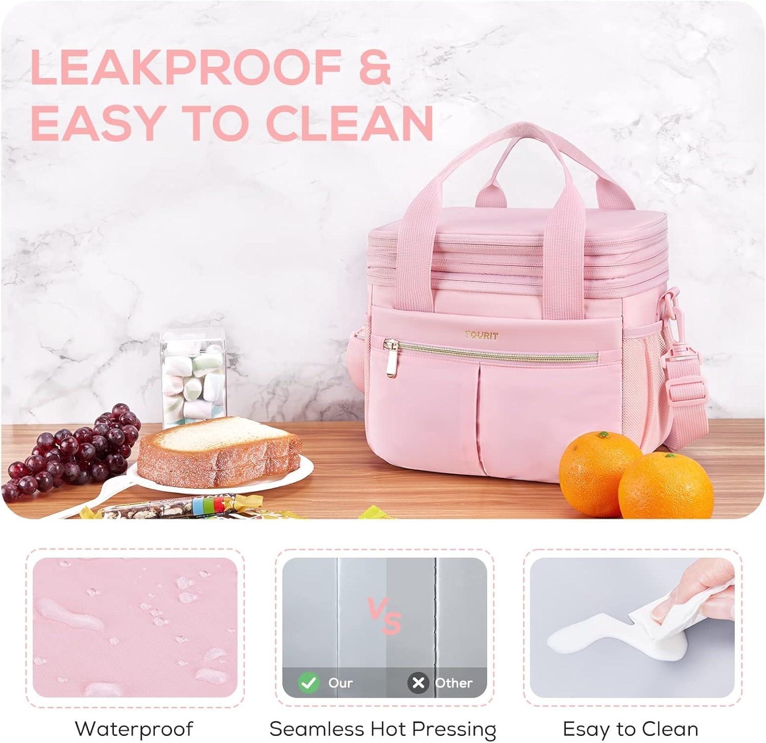 imageTOURIT Insulated Lunch Box Bag Double Deck Leakproof Cooler Tote for Work Office Picnic Expandable Lunch Container PinkPink