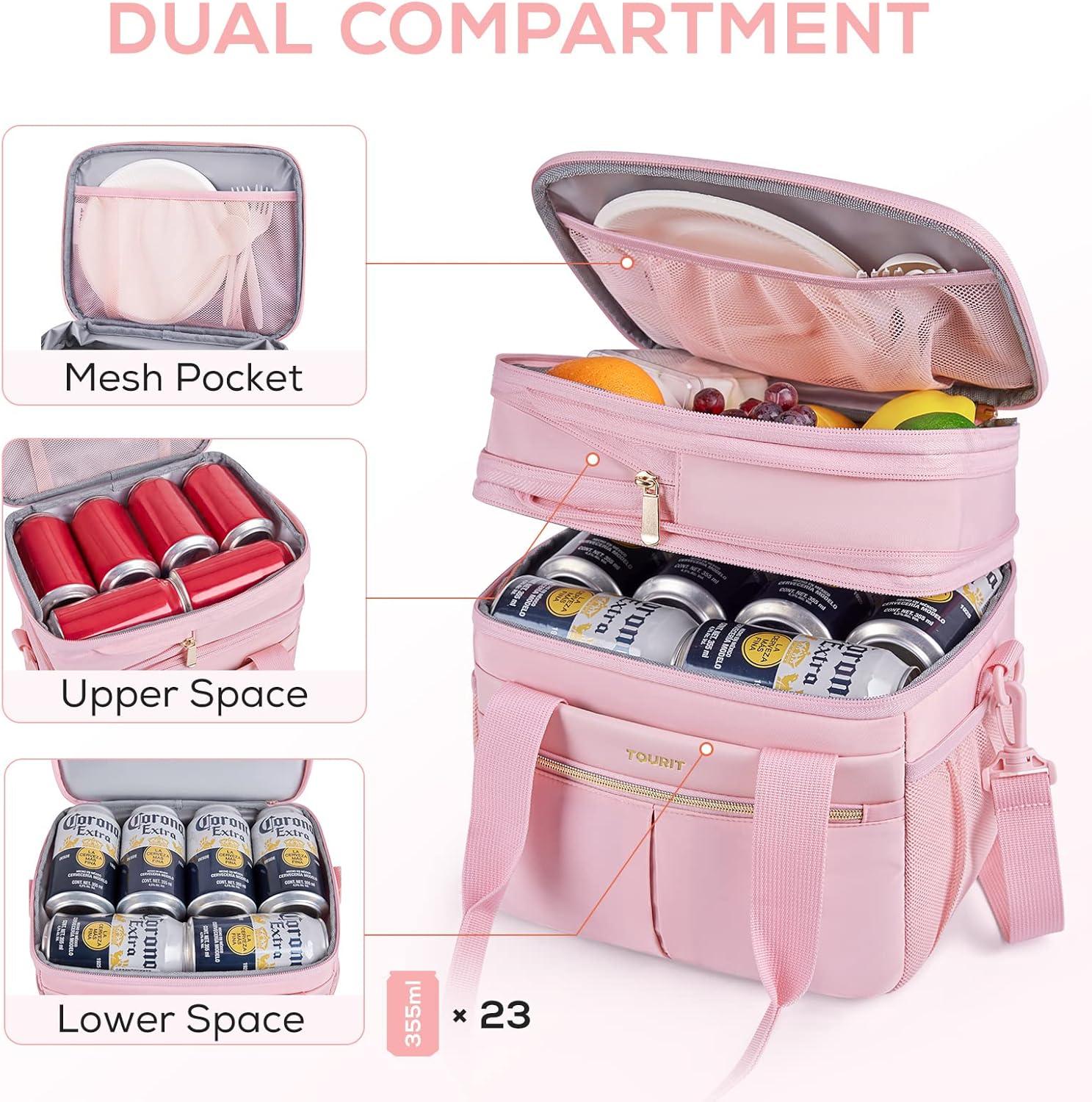 imageTOURIT Insulated Lunch Box Bag Double Deck Leakproof Cooler Tote for Work Office Picnic Expandable Lunch Container PinkPink