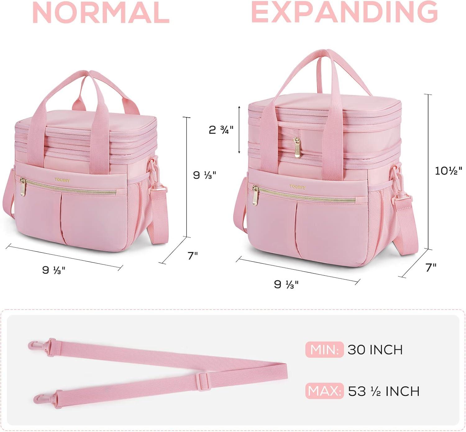 imageTOURIT Insulated Lunch Box Bag Double Deck Leakproof Cooler Tote for Work Office Picnic Expandable Lunch Container PinkPink