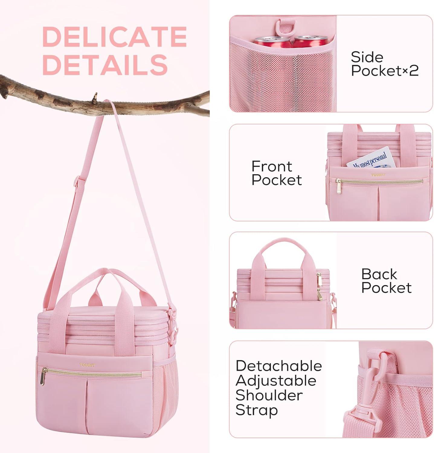 imageTOURIT Insulated Lunch Box Bag Double Deck Leakproof Cooler Tote for Work Office Picnic Expandable Lunch Container PinkPink