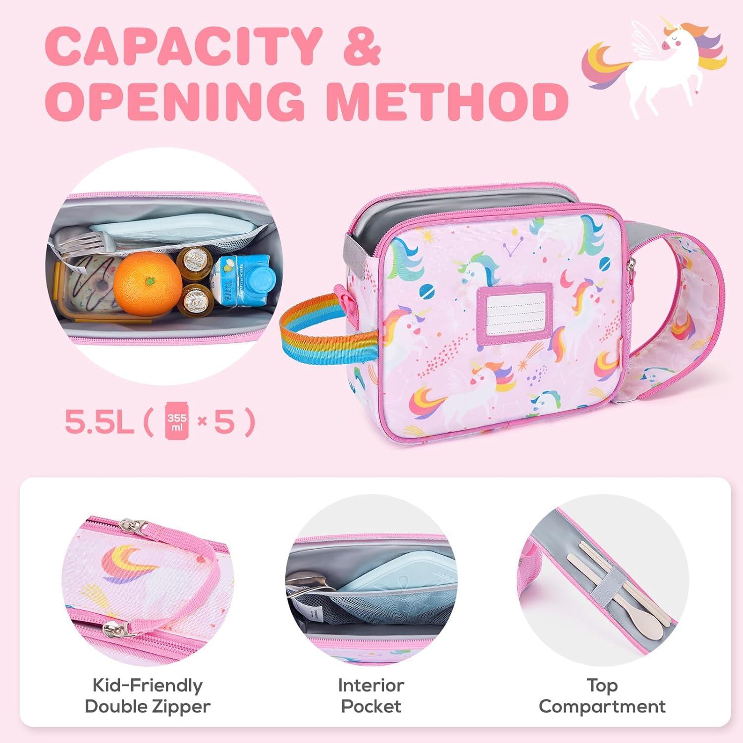 imageTOURIT Kids Lunch Box Insulated Lunch Bag for Kids with Water Bottle Holder Waterresistant Lightweight Lunch Tote Bag for Boys Girls to School PicnicsUnicorn04Unicorn