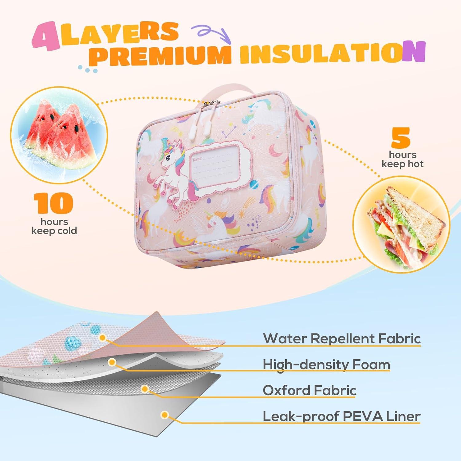 imageTOURIT Kids Lunch Box Insulated Lunch Bag for Kids with Water Bottle Holder Waterresistant Lightweight Lunch Tote Bag for Boys Girls to School PicnicsUnicorn02Unicorn