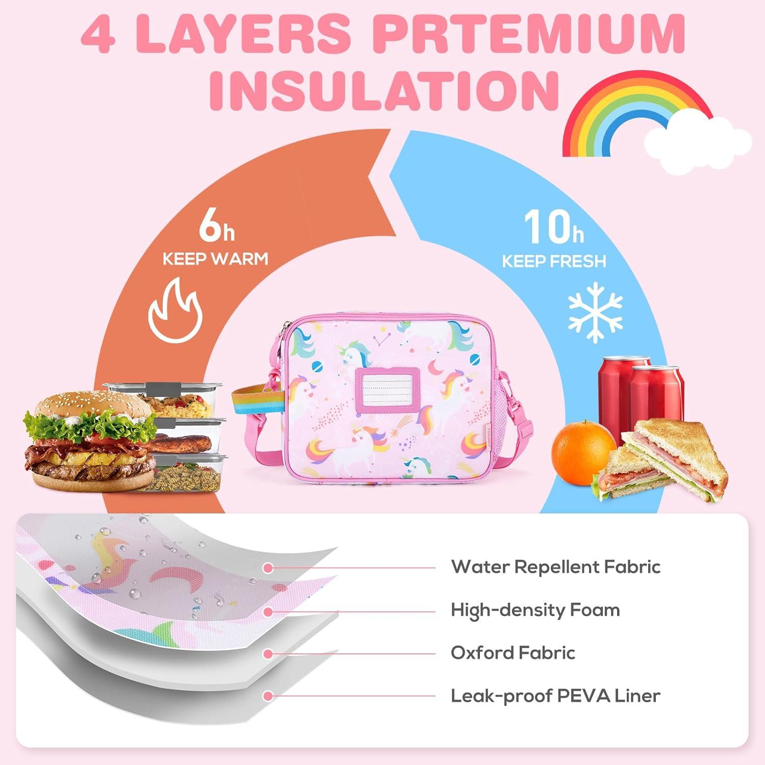 imageTOURIT Kids Lunch Box Insulated Lunch Bag for Kids with Water Bottle Holder Waterresistant Lightweight Lunch Tote Bag for Boys Girls to School PicnicsUnicorn04Unicorn