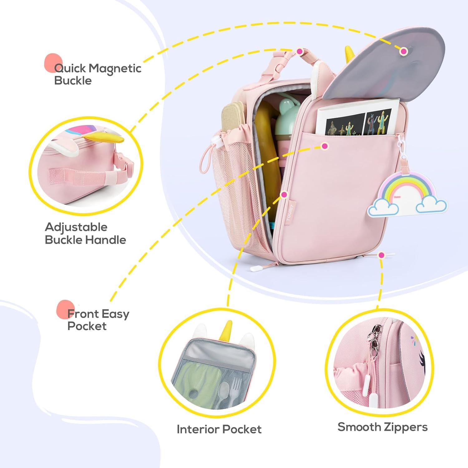 imageTOURIT Kids Lunch Box Insulated Lunch Bag for Kids with Water Bottle Holder Waterresistant Lightweight Lunch Tote Bag for Boys Girls to School PicnicsUnicornUnicorn