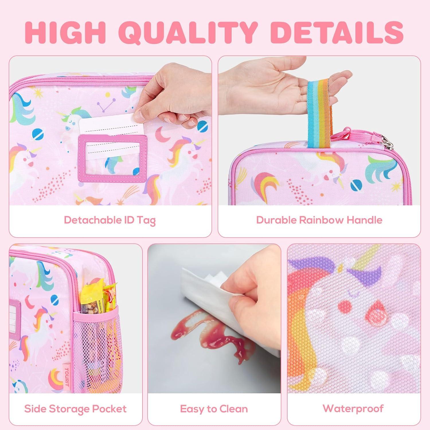 imageTOURIT Kids Lunch Box Insulated Lunch Bag for Kids with Water Bottle Holder Waterresistant Lightweight Lunch Tote Bag for Boys Girls to School PicnicsUnicorn04Unicorn