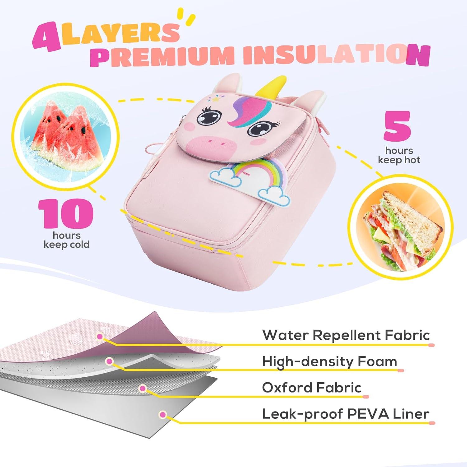 imageTOURIT Kids Lunch Box Insulated Lunch Bag for Kids with Water Bottle Holder Waterresistant Lightweight Lunch Tote Bag for Boys Girls to School PicnicsUnicornUnicorn