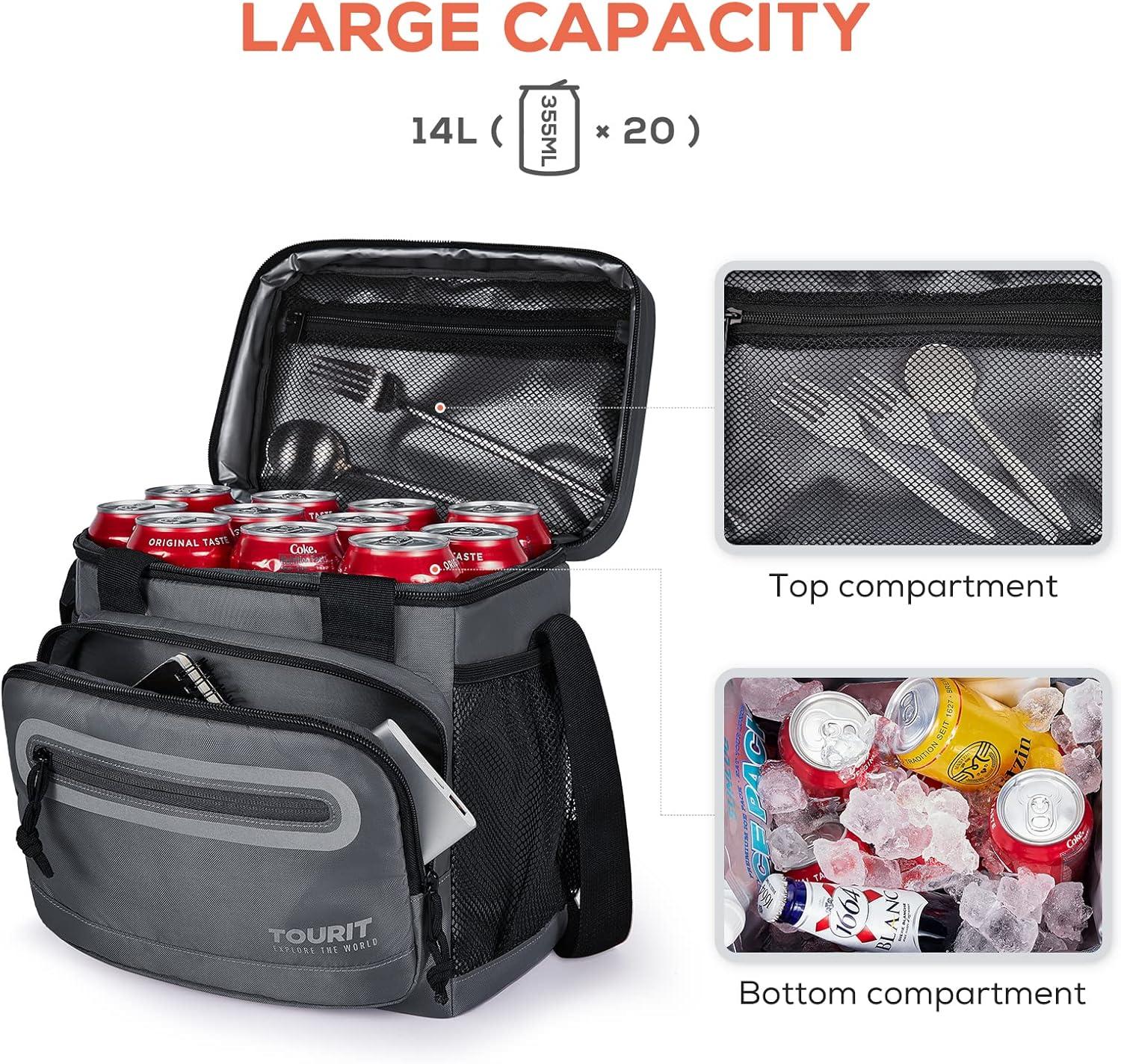 imageTOURIT Large Lunch Bag 14L Insulated Lunch Box Lunch Cooler for Men Women Work BlackADark Gray