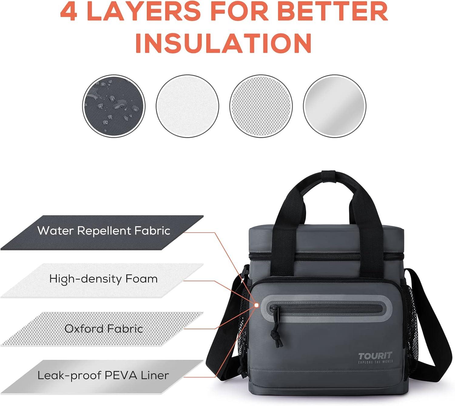 imageTOURIT Large Lunch Bag 14L Insulated Lunch Box Lunch Cooler for Men Women Work BlackADark Gray