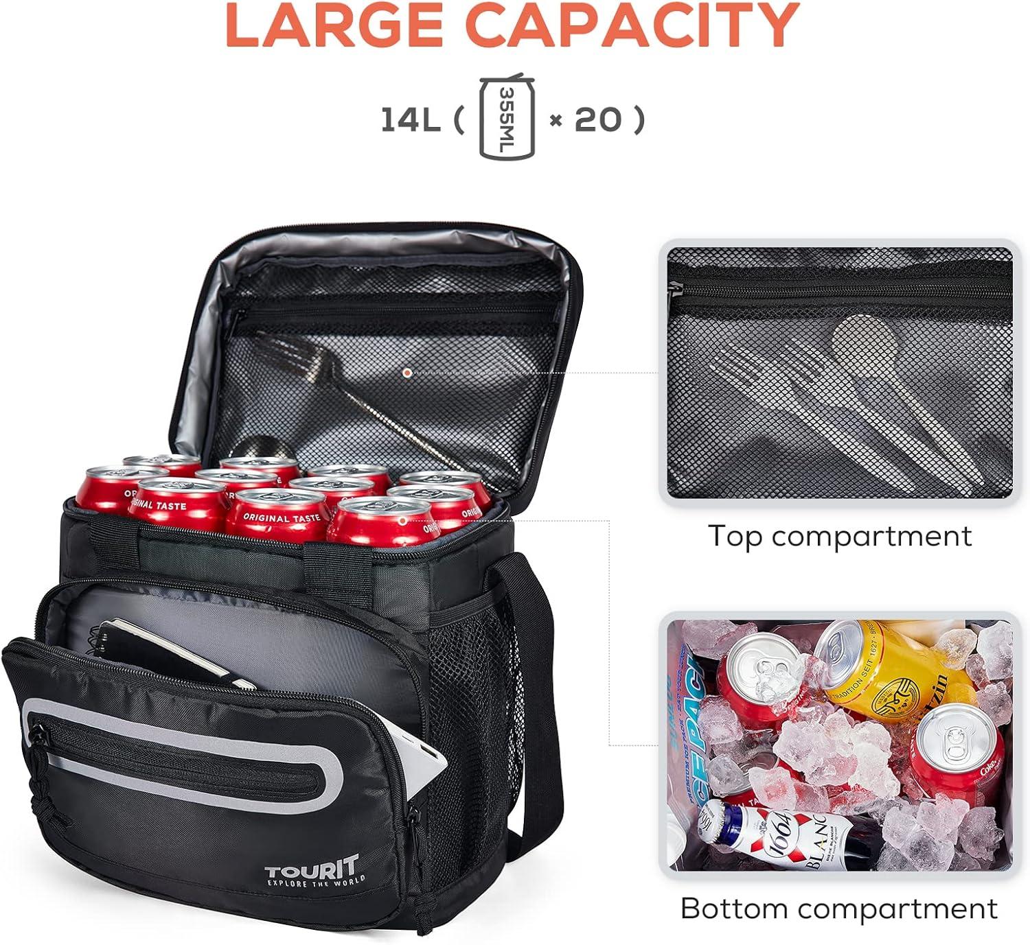 imageTOURIT Large Lunch Bag 14L Insulated Lunch Box Lunch Cooler for Men Women Work BlackBlack