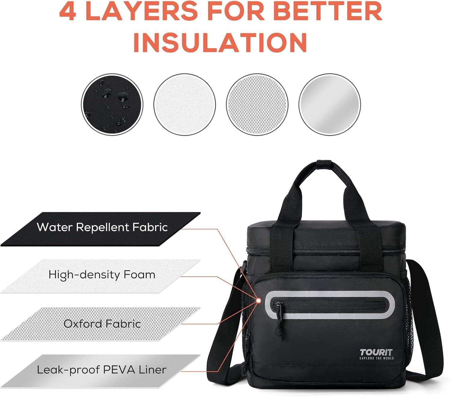 imageTOURIT Large Lunch Bag 14L Insulated Lunch Box Lunch Cooler for Men Women Work BlackBlack