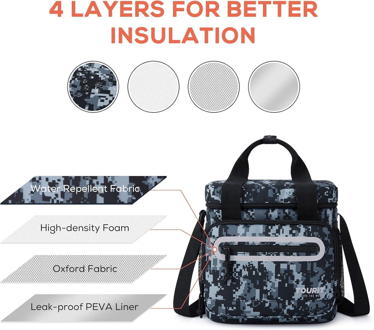 imageTOURIT Large Lunch Bag 14L Insulated Lunch Box Lunch Cooler for Men Women Work BlackCamo