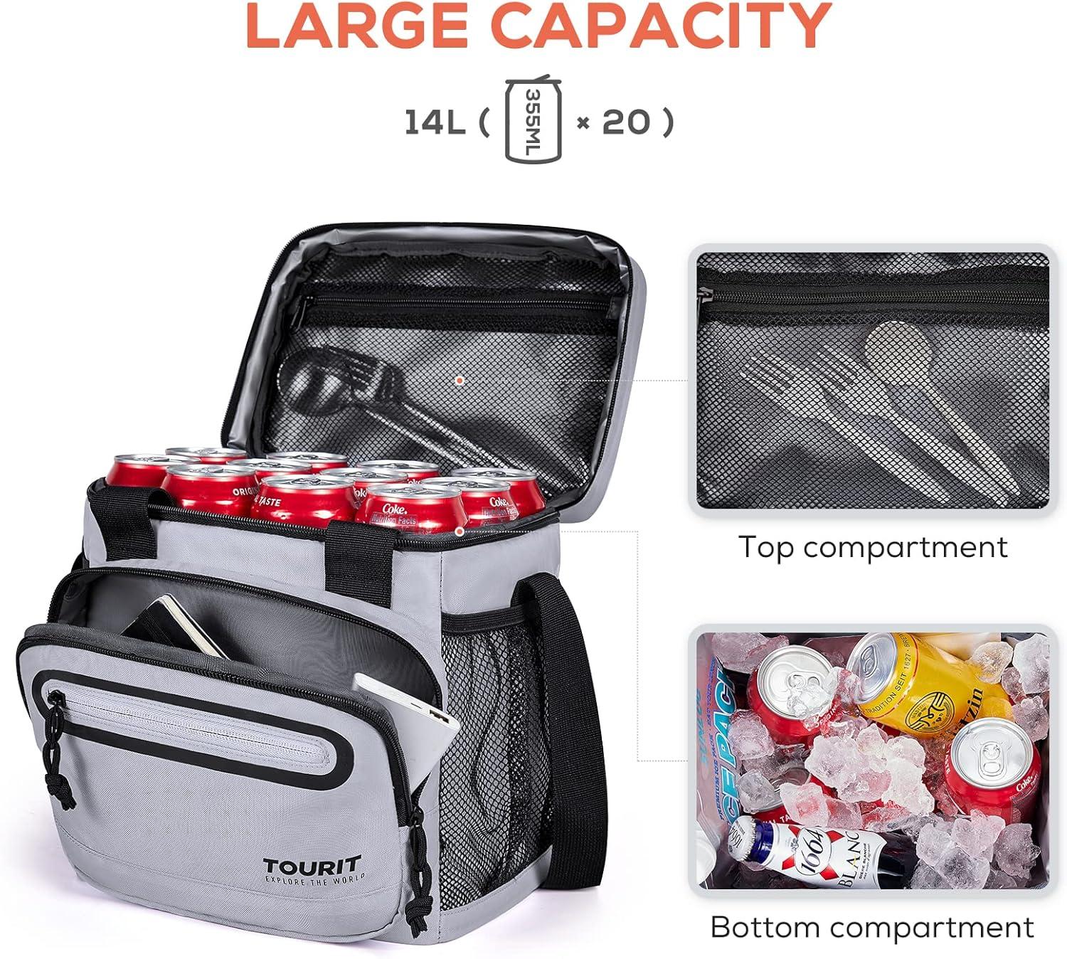 imageTOURIT Large Lunch Bag 14L Insulated Lunch Box Lunch Cooler for Men Women Work BlackGray