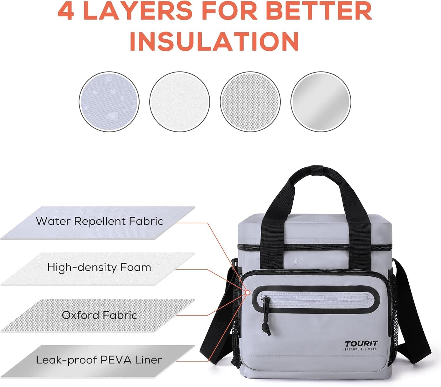 imageTOURIT Large Lunch Bag 14L Insulated Lunch Box Lunch Cooler for Men Women Work BlackGray