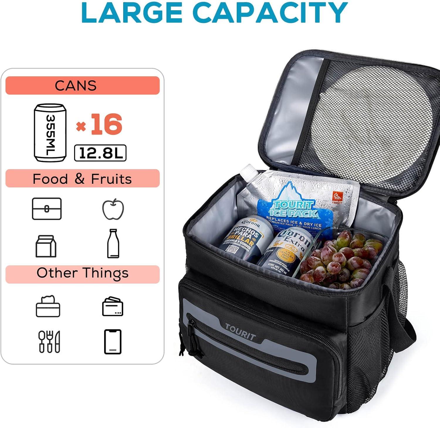 imageTOURIT Large Lunch Bag 14L Insulated Lunch Box Lunch Cooler for Men Women Work BlackYBlack