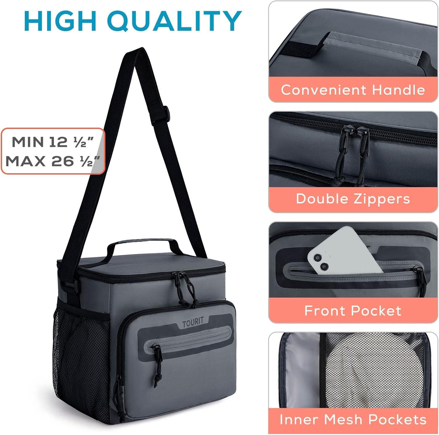 imageTOURIT Large Lunch Bag 14L Insulated Lunch Box Lunch Cooler for Men Women Work BlackYDark Gray