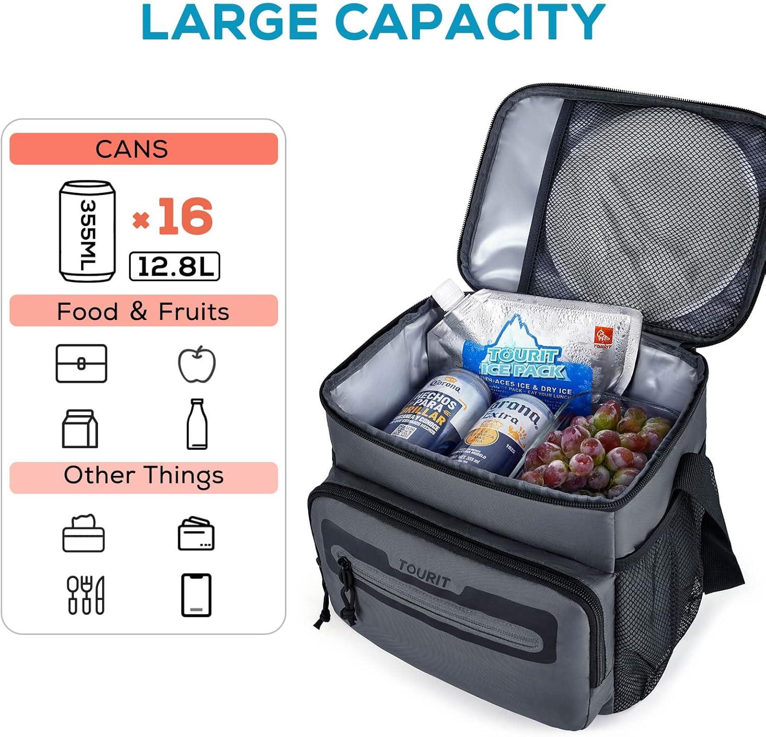 imageTOURIT Large Lunch Bag 14L Insulated Lunch Box Lunch Cooler for Men Women Work BlackYDark Gray