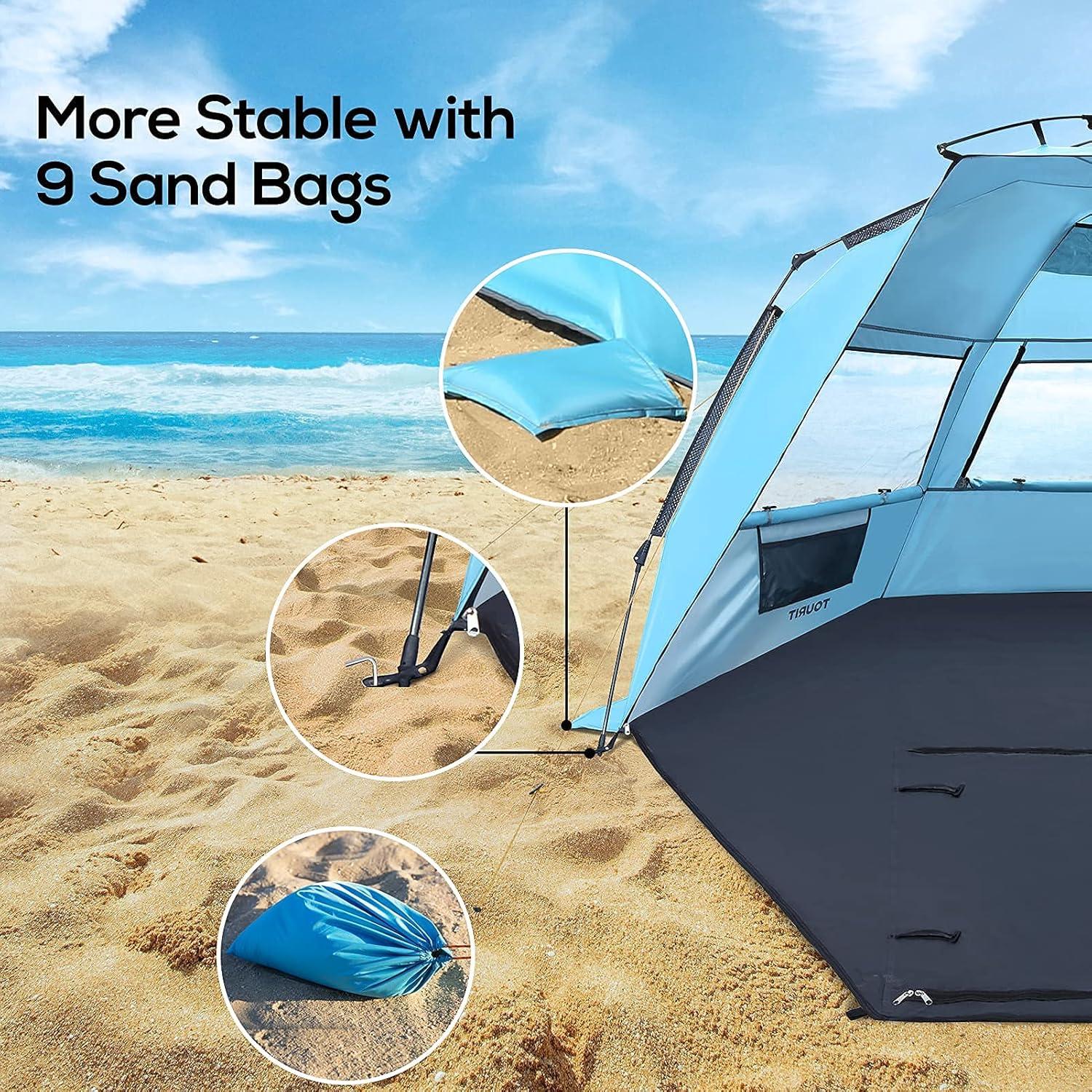 imageTOURIT Large Pop Up Beach Tent 34 Person Waterproof Instant Sun Shelter with UV Protection for Outdoor Family Beach Hiking Fishing