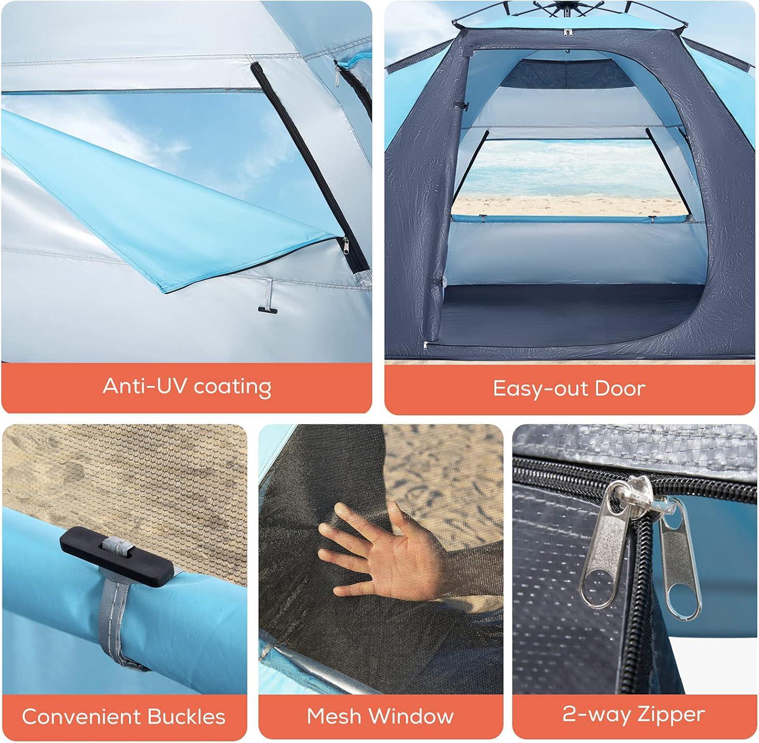 imageTOURIT Large Pop Up Beach Tent 34 Person Waterproof Instant Sun Shelter with UV Protection for Outdoor Family Beach Hiking Fishing