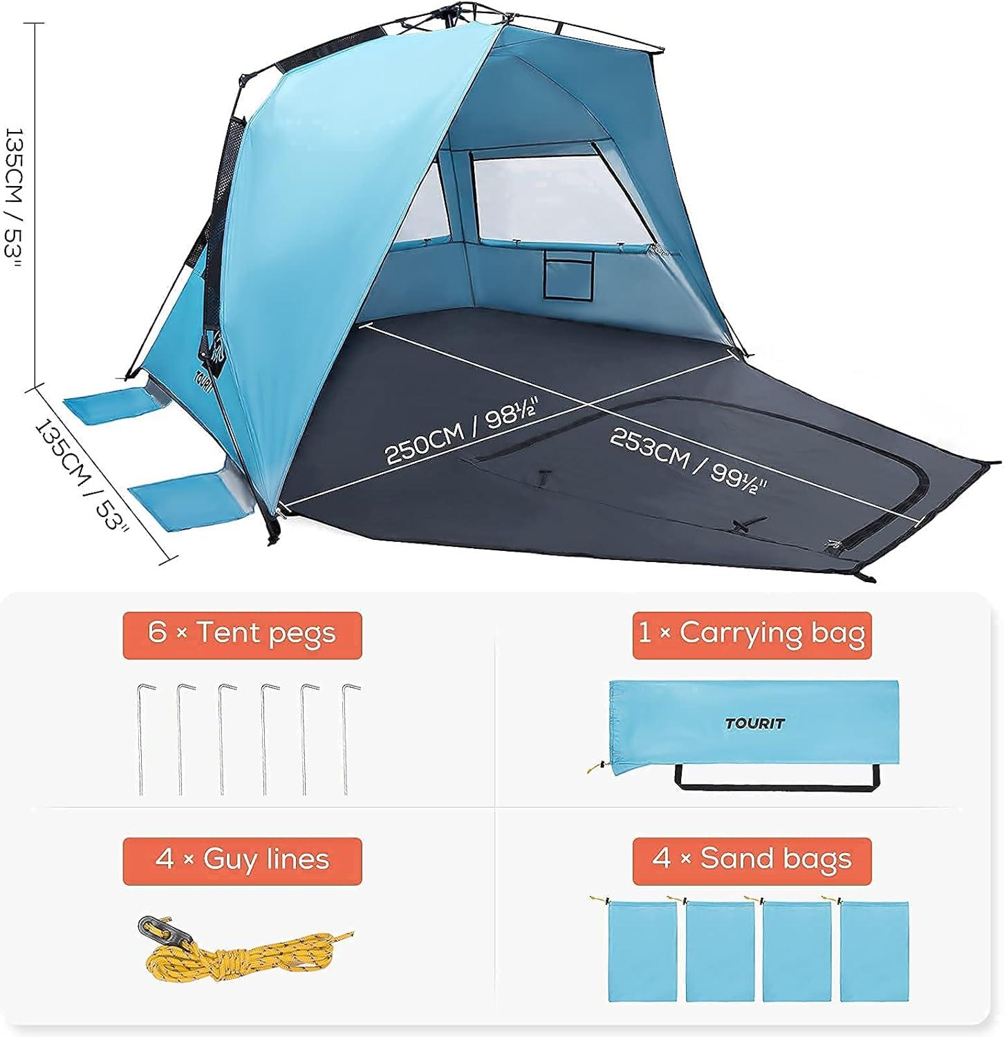 imageTOURIT Large Pop Up Beach Tent 34 Person Waterproof Instant Sun Shelter with UV Protection for Outdoor Family Beach Hiking Fishing