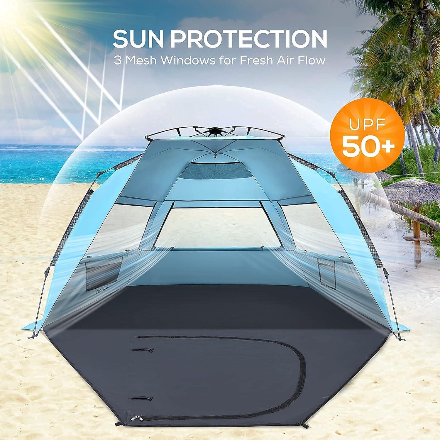 imageTOURIT Large Pop Up Beach Tent 34 Person Waterproof Instant Sun Shelter with UV Protection for Outdoor Family Beach Hiking Fishing