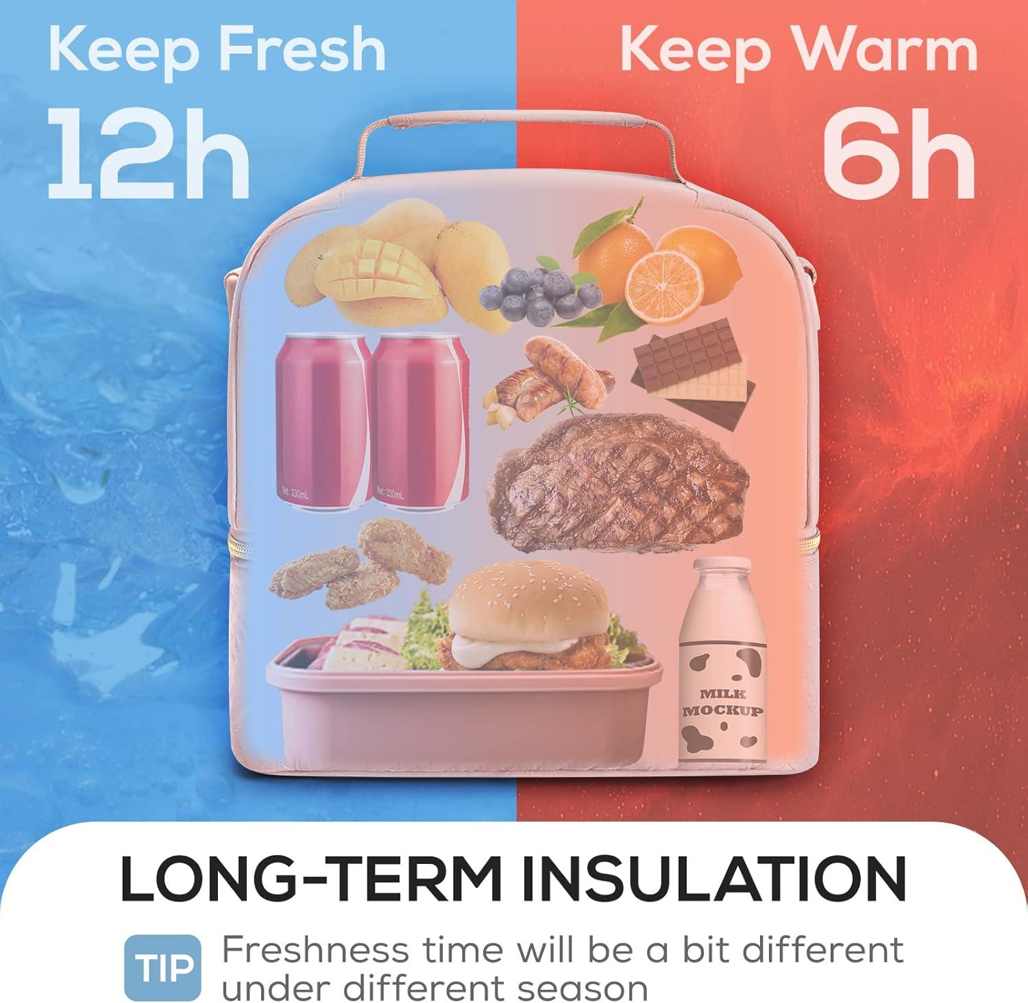 imageTOURIT Lunch Bag Women Double Deck Lunch Box Insulated Lunch Cooler for Women Men Work Pink01Pink