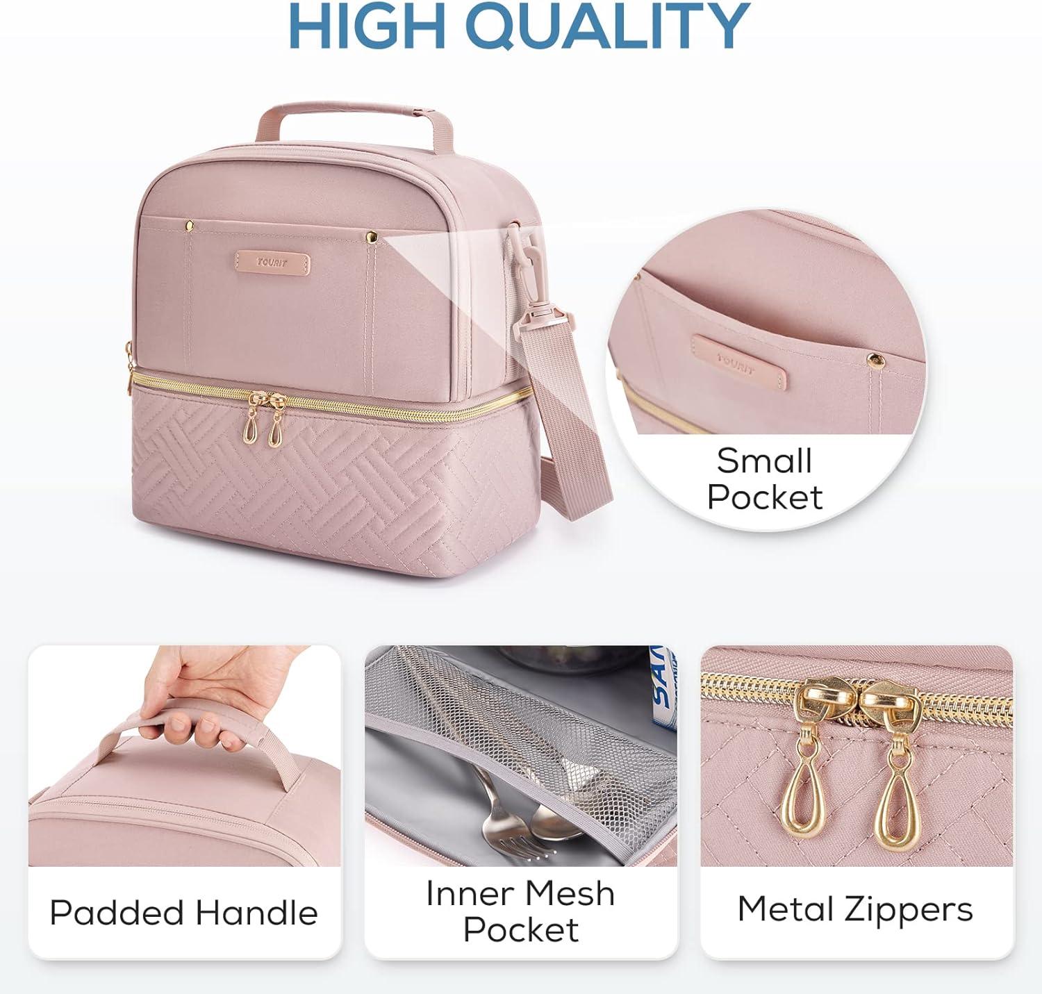 imageTOURIT Lunch Bag Women Double Deck Lunch Box Insulated Lunch Cooler for Women Men Work Pink01Pink